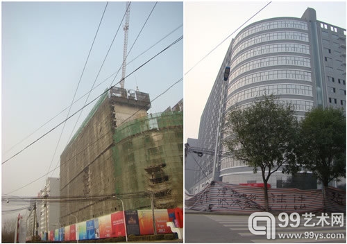 左图：今年1月份宋庄徐宋路正在修建的小区大楼。