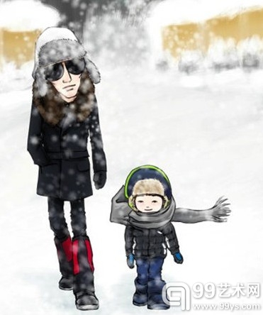 《爸爸去哪儿》帅爸萌娃雪地温情漫画
