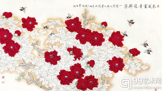 周彦生《春风富贵冠群芳》 120cm×211cm