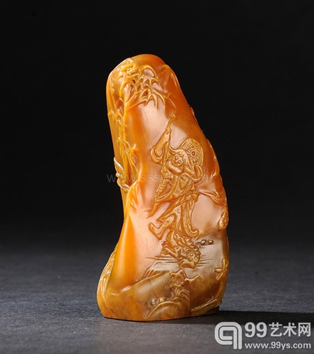 田黄石刘海戏蟾薄意摆件(石卿款） 重37.7g