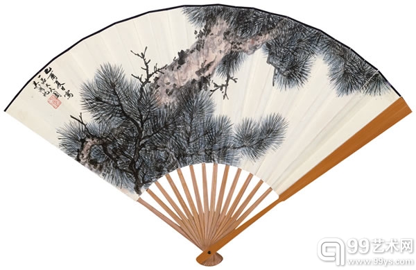 吴湖帆 “一品大夫”松图  设色纸本 成扇  19×51.1cm