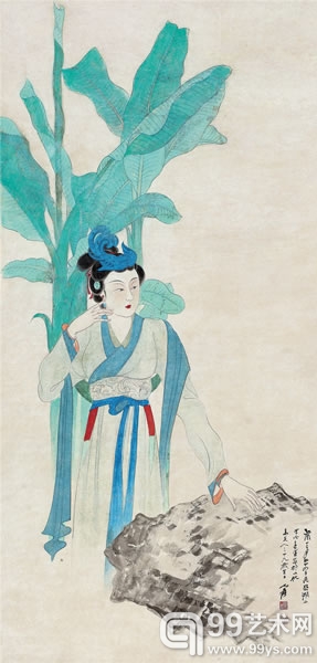张大千 焦荫侍女  设色纸本 立轴 118×56