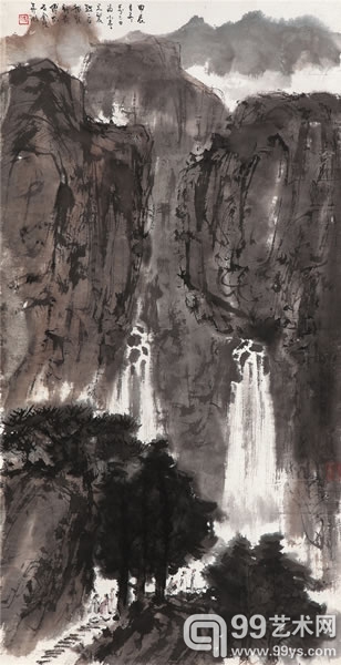 傅抱石 松涧飞泉  设色纸本 镜心 87×45cm