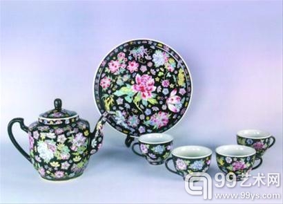 料地万花六头大茶具