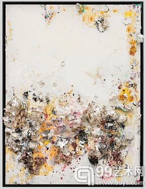 周英华，玫瑰花园II，2013，综合媒介：颜料、贵金属和垃圾，244 x 183 cm