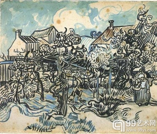 Old Vineyard with Peasant Woman 1890, Van Gogh,Watercolor, pencil and wash