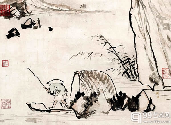 清代 高其佩 河津古渡图 局部