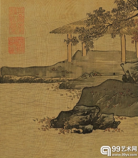 唐寅作品《溪山鱼隐图》局部