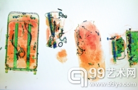 旅客带进车站内的物品在安检扫描仪下变成了一幅幅漂亮的水彩画。