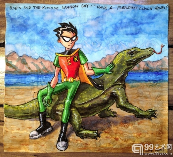 有爱的母亲，6年来每天给儿子画一幅餐巾纸画。