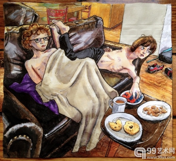 有爱的母亲，6年来每天给儿子画一幅餐巾纸画。
