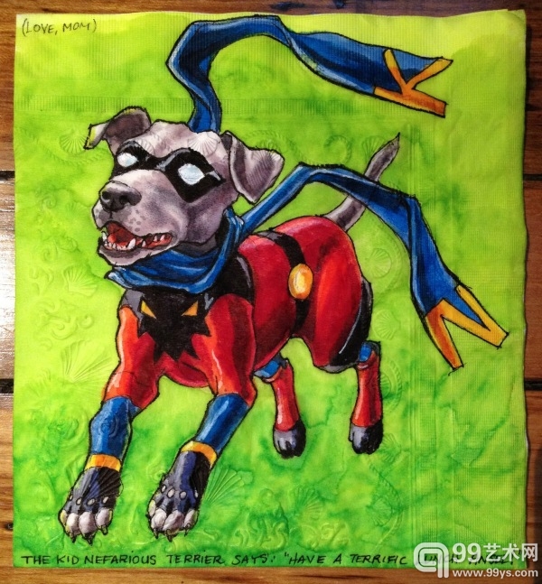 有爱的母亲，6年来每天给儿子画一幅餐巾纸画。