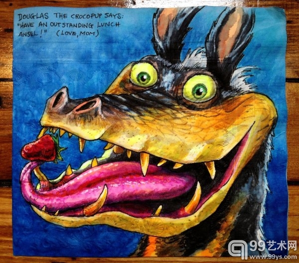 有爱的母亲，6年来每天给儿子画一幅餐巾纸画。