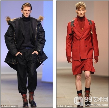 宽松裤子：Topman的风雪衣和马丁靴，右，Topman的有裁剪设计的短裤