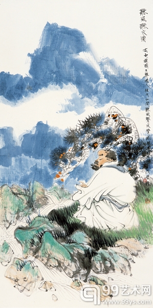 林墉  《听风听水图》  135cm×68cm  纸本设色 1988年