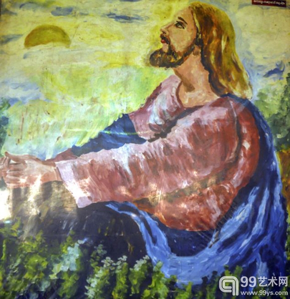 印度画家舌尖变画笔 舔蘸颜料作油画