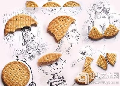 巴西艺术家创造“可以吃的艺术品”食物造人像涂鸦