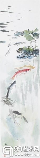 汪亚尘 锦鲤寄萍 121×30cm A35
