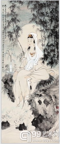 张大千 1937 水月观音 165×67cm 设色纸本