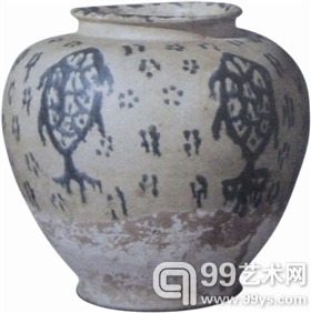 初創期唐青花魚紋瓷罐，丹麥藏
