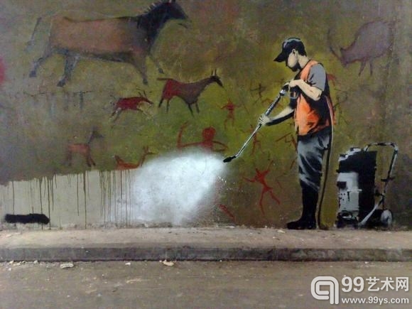 英国地下涂鸦艺术家班克斯的墙上态度