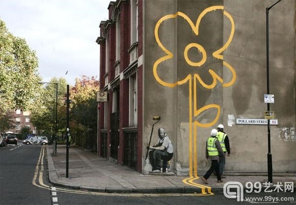 英国地下涂鸦艺术家班克斯的墙上态度