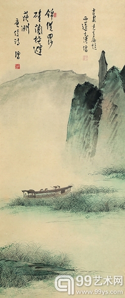 溥儒《峡江渡船图》 117×49.5cm