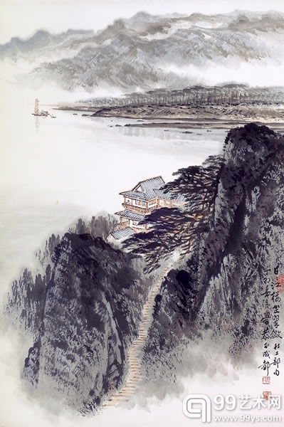岑学恭 《江楼翠微》 45X67cm