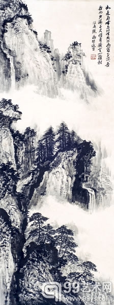 江友樵 《焦墨山水》 48X134cm