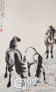 徐悲鸿《春江饮马图》