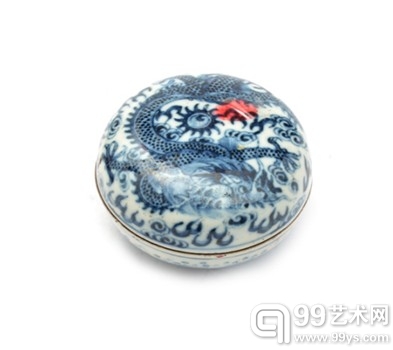 青花海水龙纹印泥盒