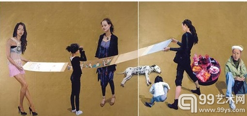 喻红2008年 《春恋图》（250×1200cm，布面丙烯）