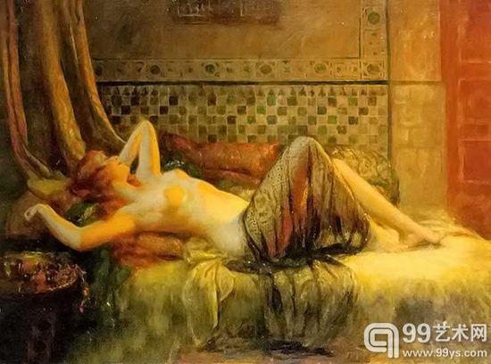 德尔菲恩·恩霍拉斯人体油画欣赏：轻纱缭绕的丰满少女