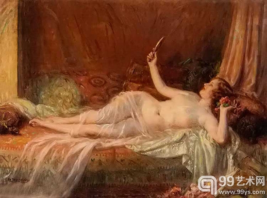 德尔菲恩·恩霍拉斯人体油画欣赏：轻纱缭绕的丰满少女