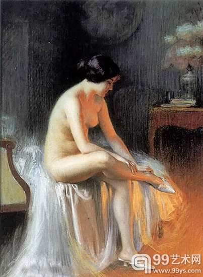 德尔菲恩·恩霍拉斯人体油画欣赏：轻纱缭绕的丰满少女