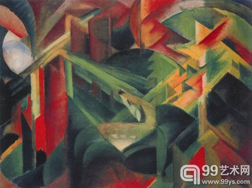 马克《修道院庭园中的鹿》，1911年    