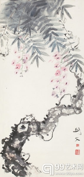 高剑父《紫藤图》尺寸：94×44cm设色纸本立轴