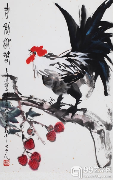 杨之光《吉利迎春》尺寸：69×46cm设色纸本镜框