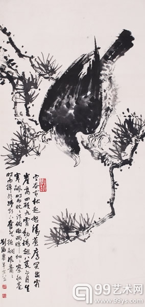 刘海栗《松鹰图》尺寸：109×52cm水墨纸本镜片