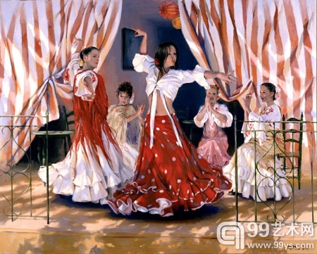 西班牙画家里卡多桑斯油画作品：热情的女人