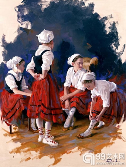 西班牙画家里卡多桑斯油画作品：热情的女人