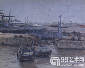 王舟其 台轮码头 油画  65cm×80cm