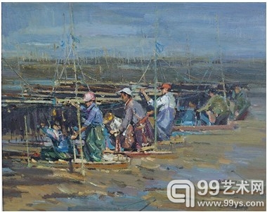 张增添 紫菜丰收 油画  80cm×100 cm   