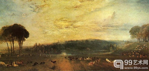 The Lake, Petworth: Sunset, Fighting Bucks, by J. M. W. Turner