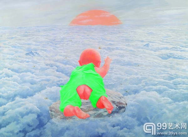 方力钧《仿高其佩一览众山小》