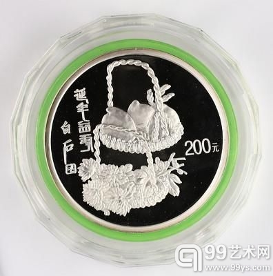 1997年中国近代国画大师齐白石-延年益寿图1公斤银币
