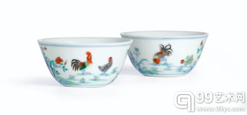 雍正斗彩鸡缸杯一对