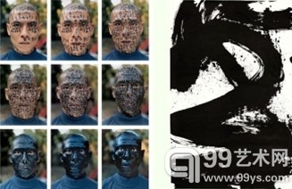 大都会博物馆“水墨”展部分作品：张洹《家谱》（左）王冬龄《空虚》（右）