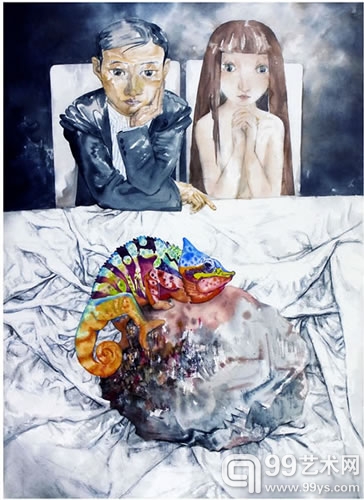 《灰色寓言·谜局》 党震 100×138cm 纸本设色（彩墨写意风景） 2010年 