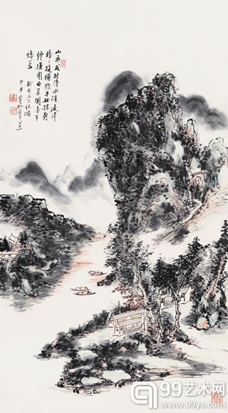 黄宾虹（1865～1955） 江村停舟图